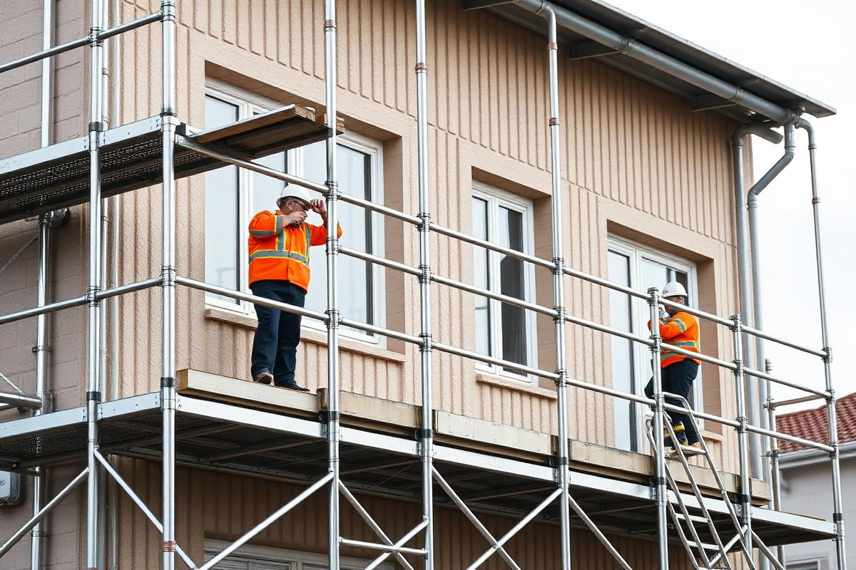 Ställningsmontörer vid en fasadställning
