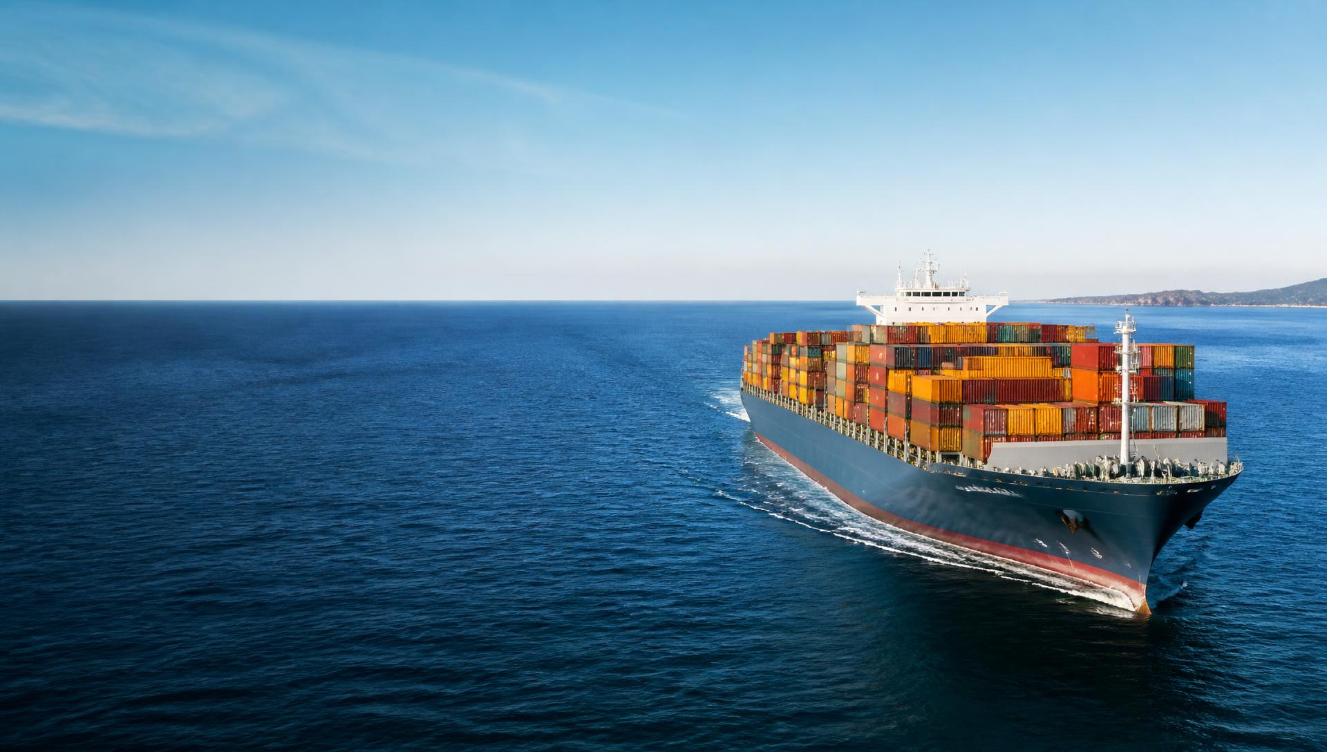 Container ship carrying international goods across open water